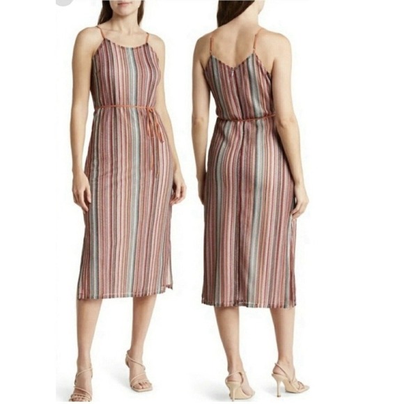 Sam Edelman Dresses & Skirts - Sam Edelman Striped Midi Dress Size 6 Multicolor Belted Spaghetti Strap NWT